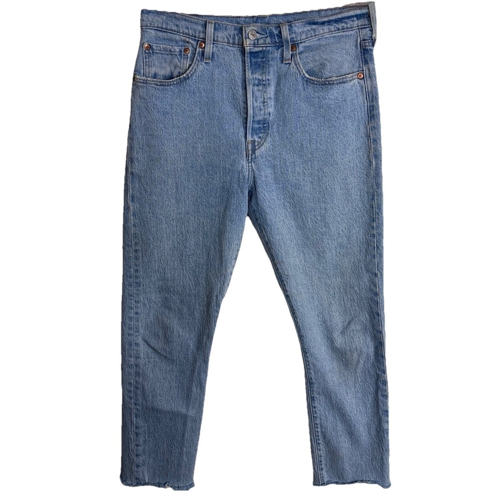 Levis 501 S Skinny Crop‎ Jeans Womens 29 (30x25) Blue Denim Button Fly Raw Hem